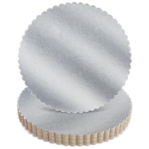 Juvale 12-Pack Round Cake Boards, Bulk Value Pack Thick Paper Cardboards Scalloped Circle Base, 10 inch Diameter, Silver - 1 of 4
