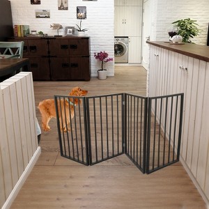 KTMBDW Pet Gate - 4-Panel Indoor Foldable Dog Fence for Stairs, Hallways, or Doorways -Wood Freestanding Dog Gates, Brown - 1 of 4