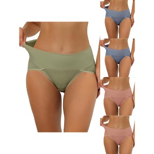 Allegra K Women's Ribbed High Waist Tummy Control Available 5 Packs in Plus Size Briefs - 1 of 4
