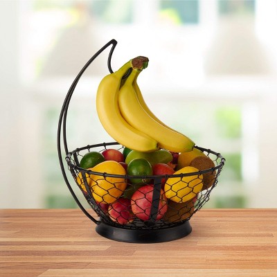 Black Iron Circular Fruit Basket with Banana Hook