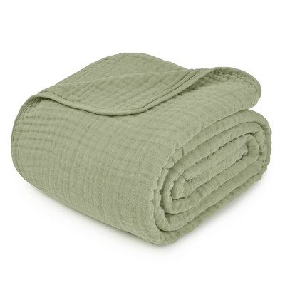 Sage Twin-Sized Ultra-Soft Muslin Cotton Cooling Throw