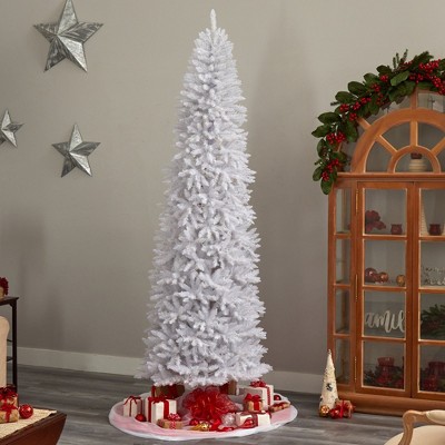 9-Foot Slim White Artificial Christmas Tree with Warm LED Lights