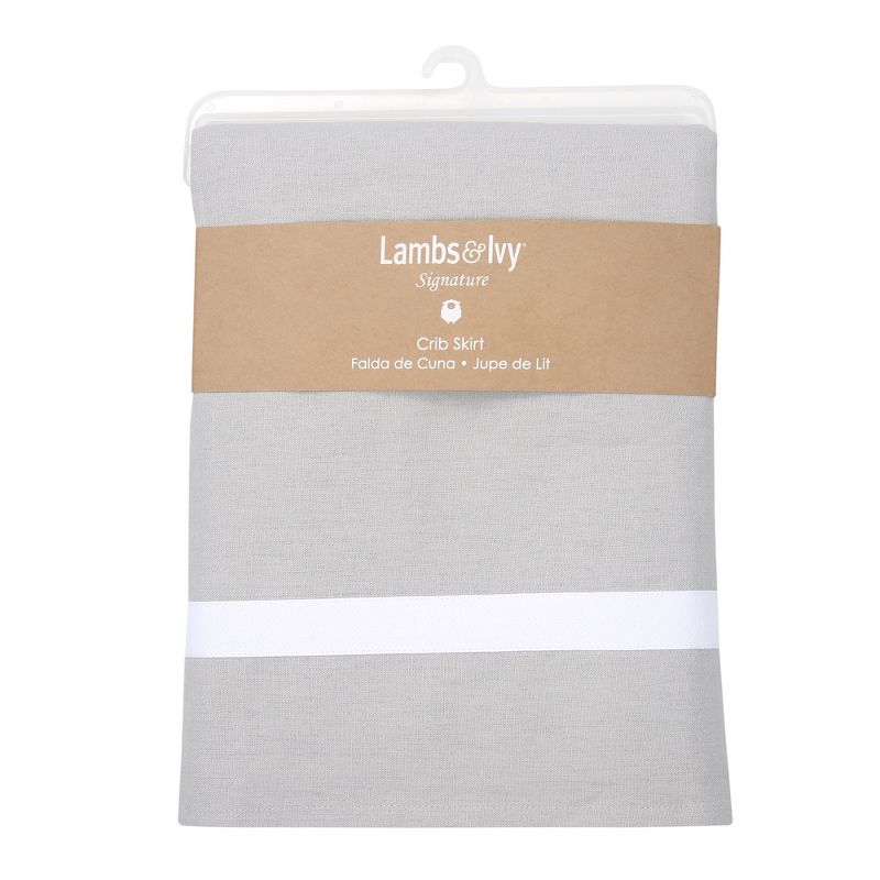 Lambs & Ivy Signature Gray Linen with White Trim 4-Sided Crib Skirt, 4 of 5