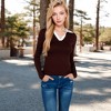 Anna-Kaci Women's Long Sleeve V-Neck Shirt with Contrast Collar - 2 of 4