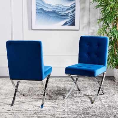 Sapphire Blue Velvet Upholstered Side Chair with Chrome Legs
