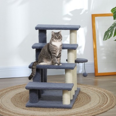 LAOTIES 4-Level Cat Tree with Scratching Posts,Pet Steps with Side Step And Hanging Ball