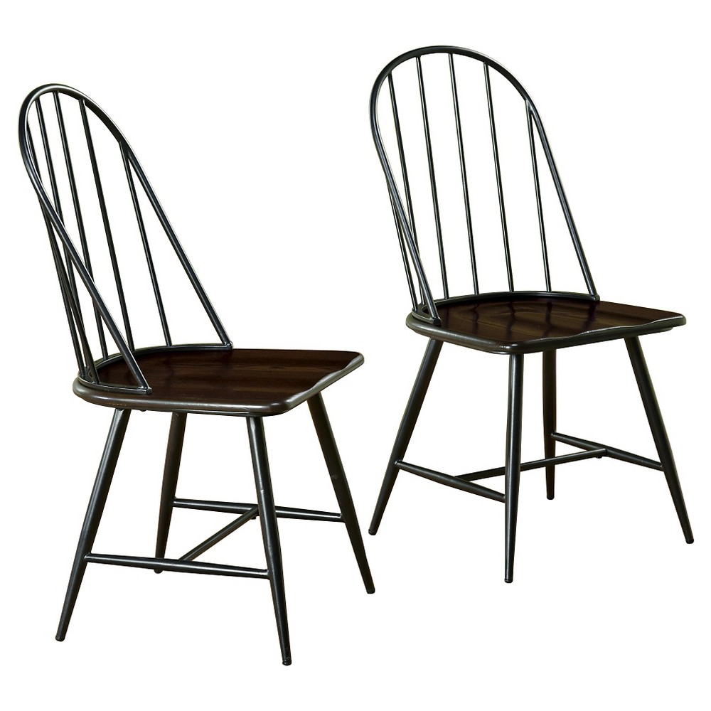 Windsor Mixed Media Dining Chair, Set of 2, Black/Espresso