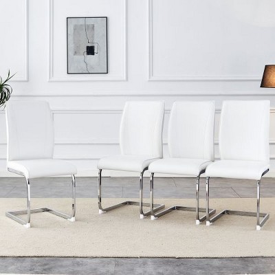 CAVINAS Modern Luxury Simple Arch Chair, PU High Resilience Dining Chair with Crazy Horse Texture and Arched Metal Leg