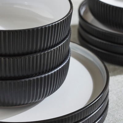Christian Siriano Black Ceramic 12-Piece Dinnerware Set, Service for 4