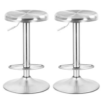 Costway 2 Pcs Brushed Stainless Steel Swivel Bar Stool Seat Adjustable Height Round Top