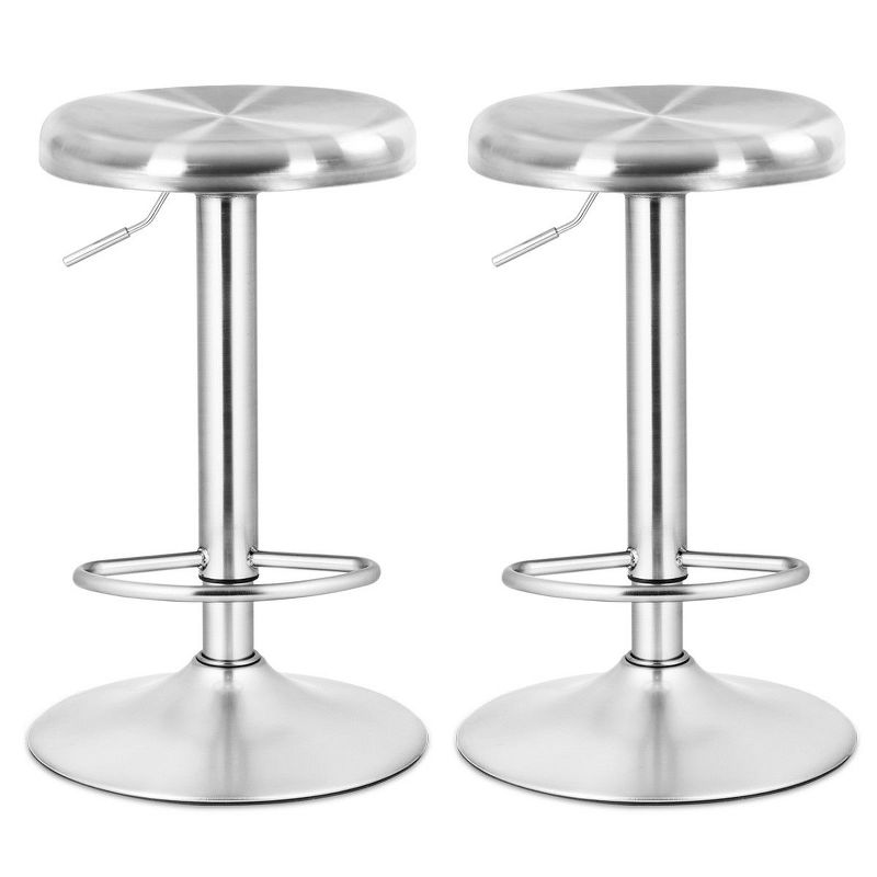 Costway 2 Pcs Brushed Stainless Steel Swivel Bar Stool Seat Adjustable Height Round Top, 1 of 10