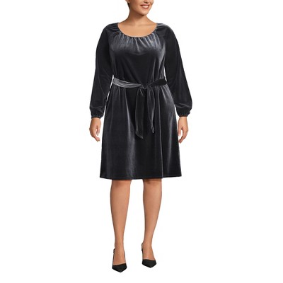 Lands' End Women's Knee Length Velvet Peasant Dress
