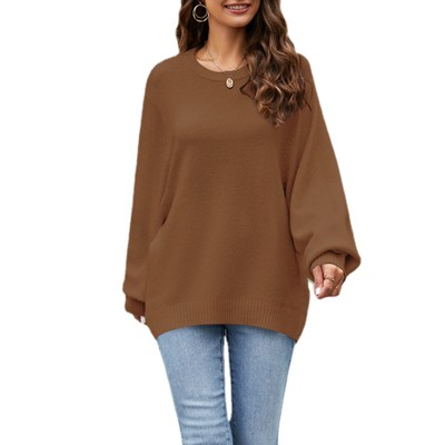 Womens Oversized Sweater Lantern Sleeve Sweater 2025 Fall Outfits Trendy Crew Neck Loose Fit Below Hip Sweater Winter Warm Tops Basic Jumper