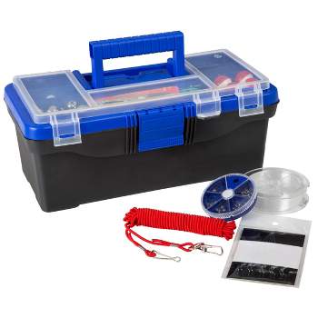 Leisure Sports Fishing Tackle Box and Accessories - Single Tray, 55 Pieces - Black and Blue
