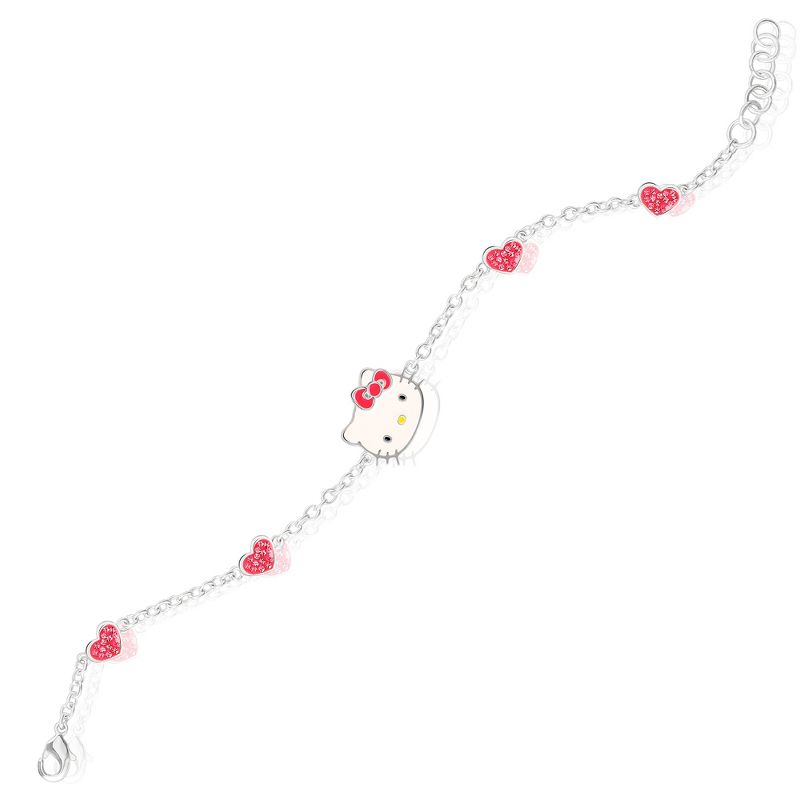 Sanrio Hello Kitty Officially Licensed Authentic Silver Plated Bracelet with Flowers or Hearts and Crystals - 6.5 + 1", 4 of 6