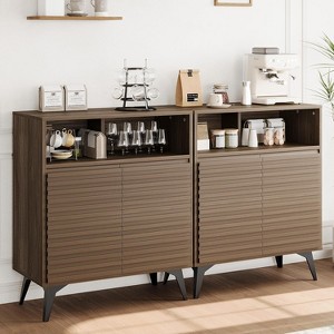 Farmhouse Sideboard Buffet Cabinet with Storage, Fluted Storage Cabinet with Adjustable Shelves - 1 of 4