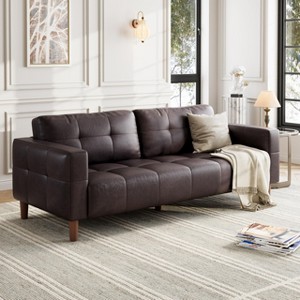 3-Seater Sofa Couch, 83" Wide Faux Leather Sofa with Spring Cushion, Modern Sofa with Deep Seats and 2 Removable Back Cushions for Living Room - 1 of 4