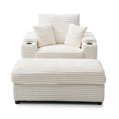 VYNXARIA Oversized Accent Chair with Ottoman, Single Sofa Chair with Large Seat and Extra Wide Armrests,Beige