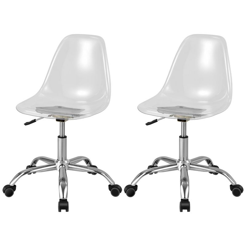 Costway Set of 2 Rolling Acrylic Armless Desk Chair Swivel Vanity Ghost Chair Adjustable, 1 of 11
