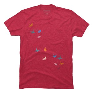 Men's Design By Humans Flying Paper Cranes Birds By Magnussons T-Shirt - 1 of 4