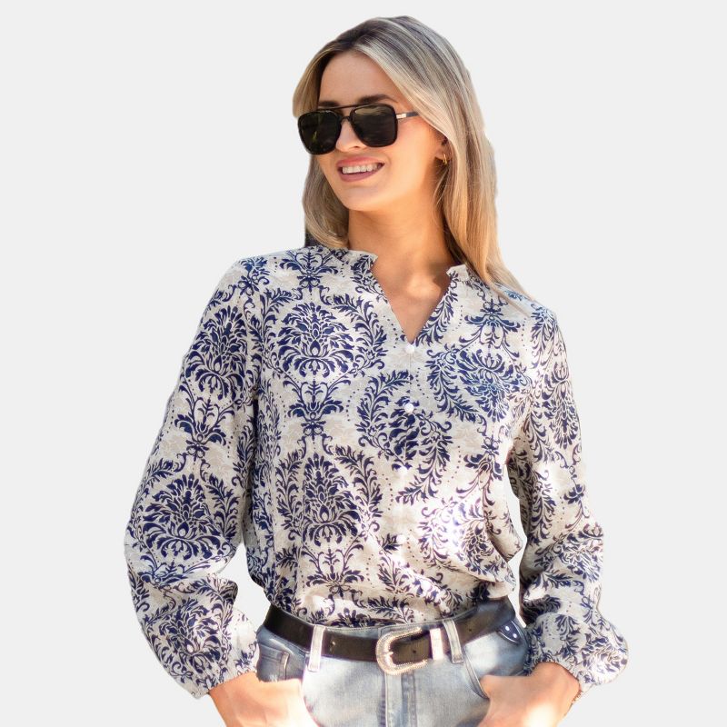 Women's Ornate Print V-Neck Buttoned Top - Cupshe, 1 of 6