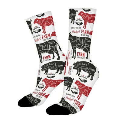 Farm Family Food Women Printed Crew Socks Funny Funky Socks Soft Polyester Novelty Gifts for Artists Men