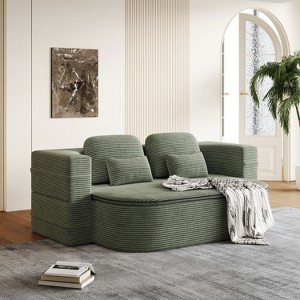 Foldable Sofa Convertible Sleeper Sofa Bed Floor Sofa Corduroy Upholstered Lounge Sofa with Multi Functional Blanket & Pillows - ModernLuxe - 1 of 4