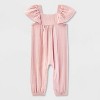 Baby Girls' Embroidered Ruffle Long Sleeve Romper - Cat & Jack™ Light Pink - 2 of 3
