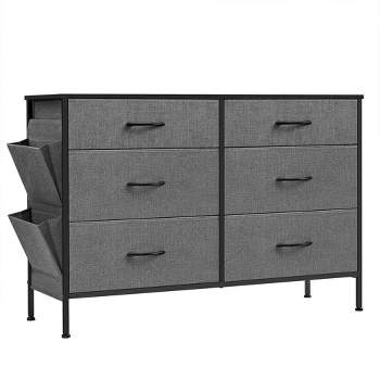 SONGMICS 6 Dresser for Bedroom, Chest Side Pockets, Drawer Dividers, Fabric Storage Organizer for Closet, Charcoal Slate Gray