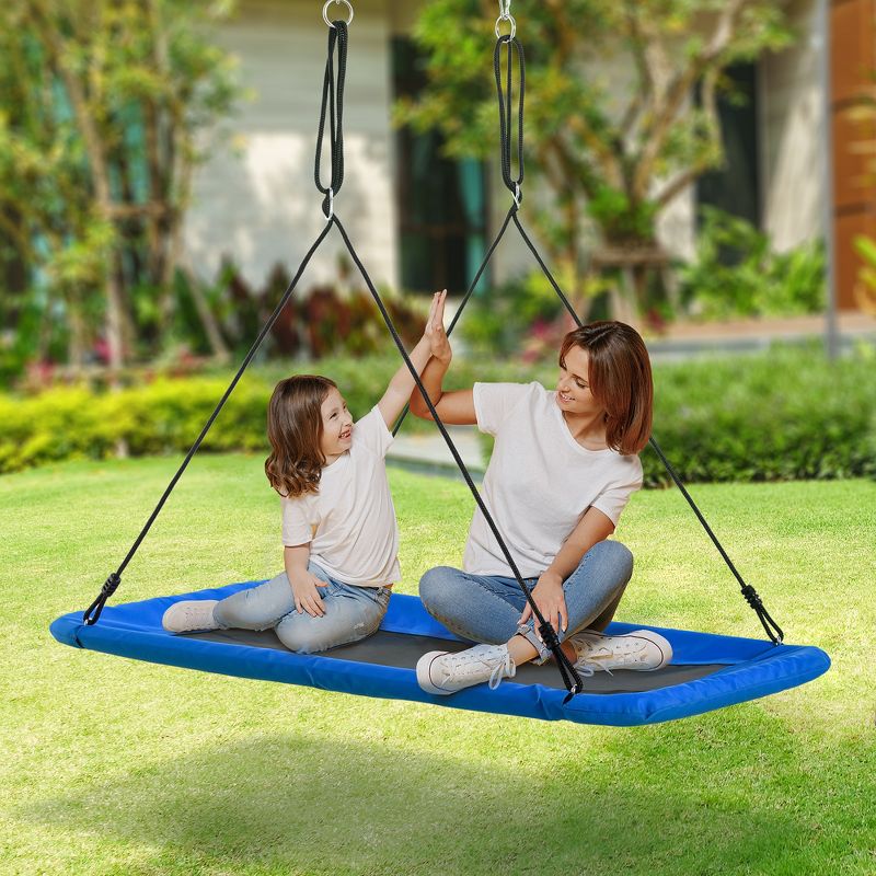 Outsunny 59'' Rectangle Tree Swing Large Children Platform Swing with Adjustable Hanging Ropes Steel Frame for Playground Backyard, 3 of 8