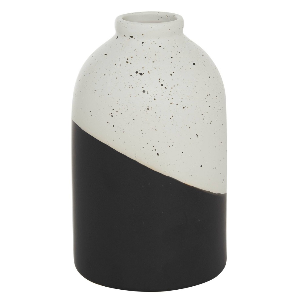 Olivia & May 10'' x 6'' Ceramic Handmade Color Block Speckled Vase Black - Contemporary Stoneware, Round Amphora