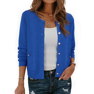 INSPIRE CHIC Women's Open Front Collarless Button Down Business Casual Chunky Sweater Cardigans