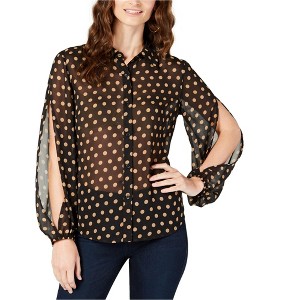 I.N.C International Concepts Womens Split Sleeve Button Down Blouse, Black, Large - 1 of 1