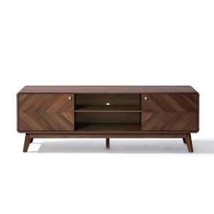 LuxenHome Columbia Engineered Wood 63-Inch Wide Credenza TV Console with Storage Brown - 1 of 4