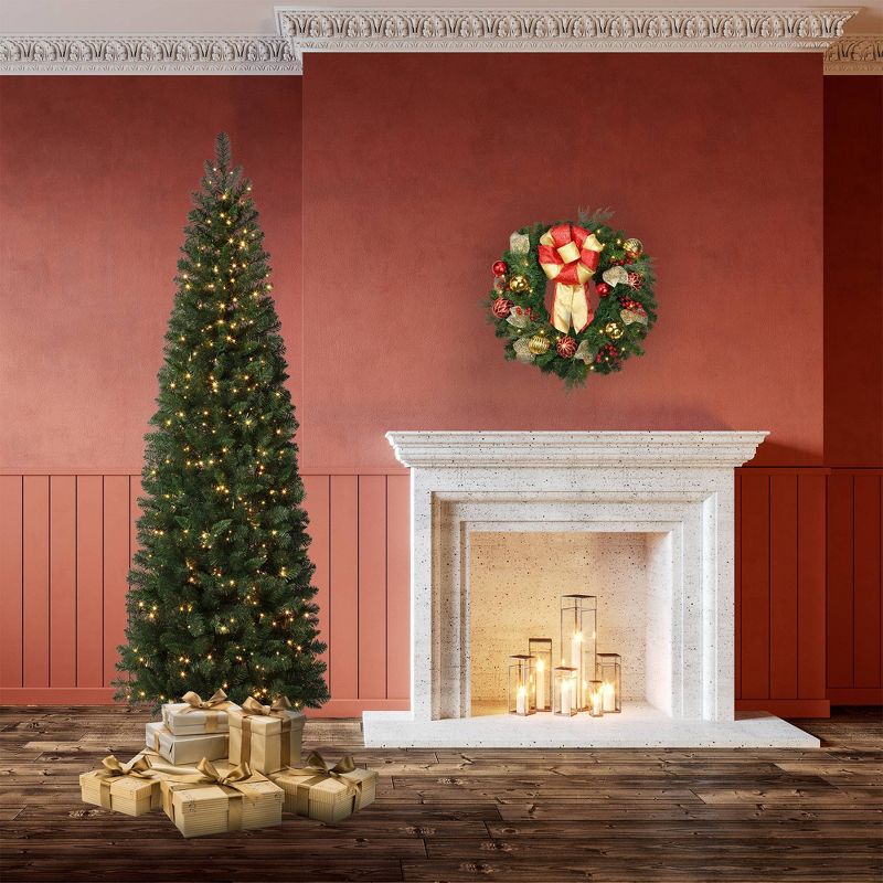 Haute D&#233;cor 7.5&#39; Pre-Lit LED Pencil Deerfield Spruce Artificial Christmas Tree White Cluster Lights, 4 of 5