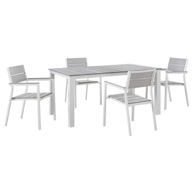 Maine 5pc Rectangle Metal Patio Set - White/Light Gray - Modway