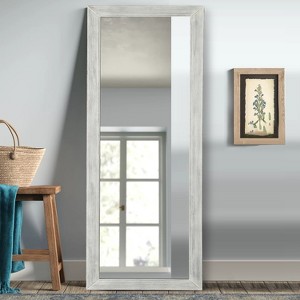 MAYEERTY Full Length Mirror Solid Wood Brushed Washed White 64x21in with Stand Tempered Glass - 1 of 4