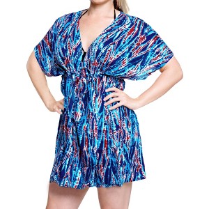 LA LEELA Women's Beachwear Swimsuit Coverups for Women Summer Swim Beach Cover Ups for Swimwear Women Cover-up Mini Wrap XL-XXL Blue,Tie Dye Design - 1 of 4