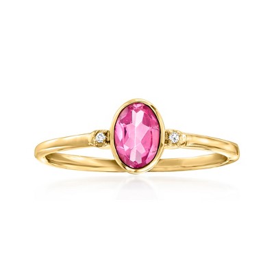 Pure Collection by Ross-Simons 0.60 Carat Pink Topaz Ring With Diamond Accents in 14kt Yellow Gold