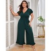 BLUEMING Plus Size Loose Jumpsuits for Women Short Ruffle Sleeve One Piece Outfit High Waist Jumpsuits - 3 of 4