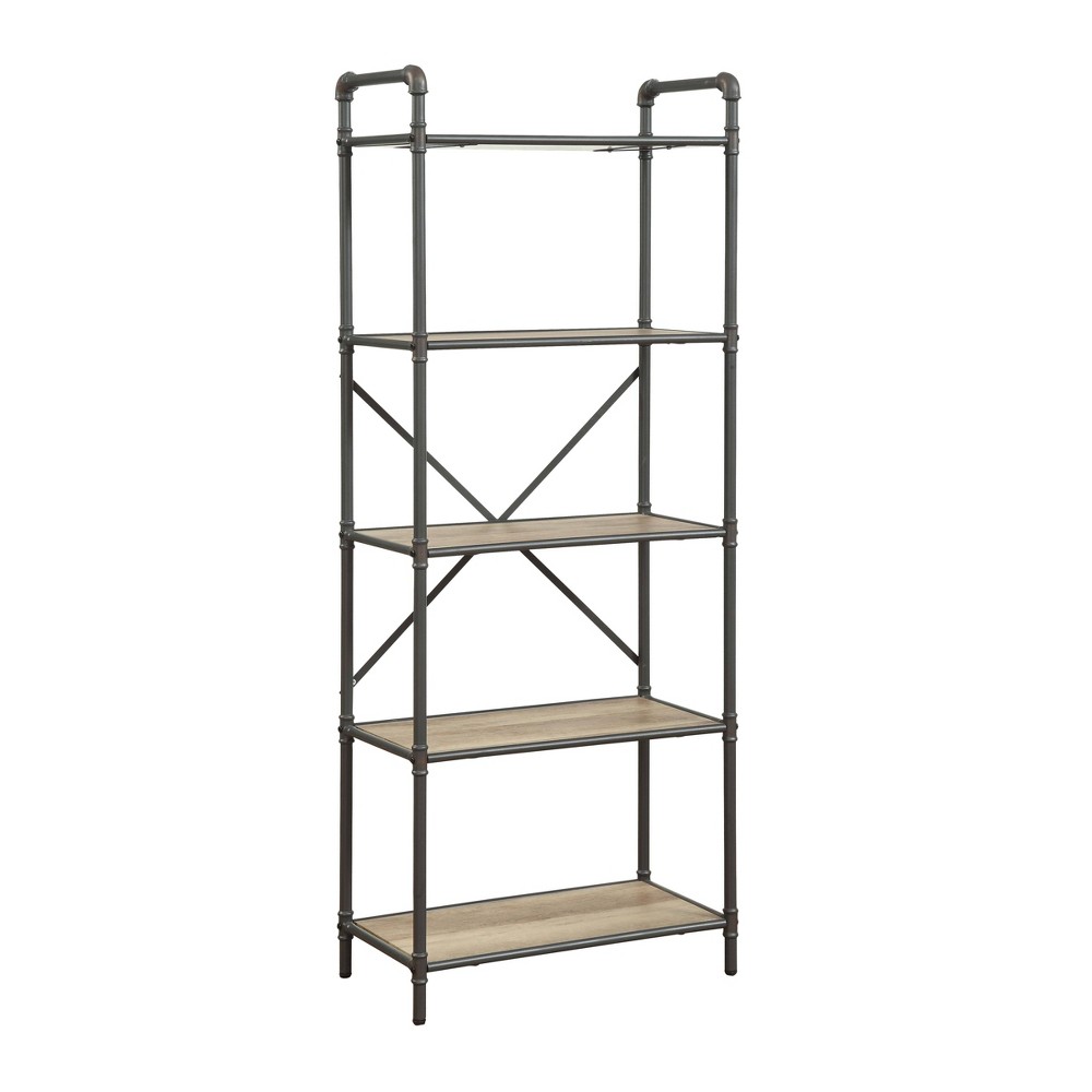 Photos - Garden & Outdoor Decoration 63" Itzel 5 Shelves Bookcase Antique Oak/Sandy Gray - Acme Furniture