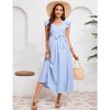 Maternity V Neck Dress Ruffle Cap Sleeve Summer Pleated Midi Dress with Belt Baby Shower Photoshoot - 2 of 4