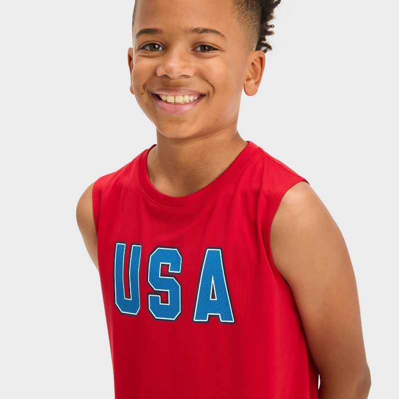 Boys&#39; Sleeveless&#160;&#39;USA&#39; Graphic T-Shirt - All In Motion™ Red, 2 of 4