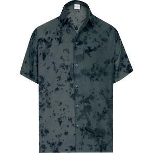 LA LEELA Men's Beach Shirts Casual Button Down Short Sleeve Shirts for Men XS Silver Crumple Tie Dye - 1 of 4