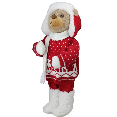 Northlight 20" White and Red Winter Boy Bear in Deer Sweater Christmas Decoration