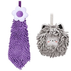 REGALWOVEN 2 Packs Soft Absorbent Cute Decorative Chenille Hand Towel for Bathroom 6" x 15"/7" x 7" - 1 of 4