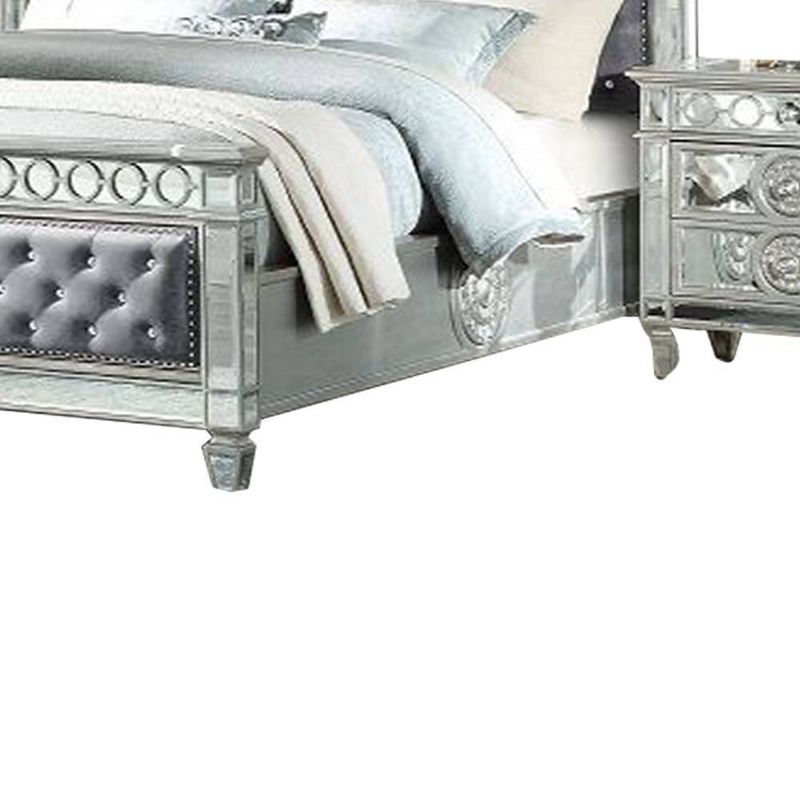 90&#34; Eastern King Bed Varian Bed Gray Velvet &#38; Mirrored - Acme Furniture, 3 of 7