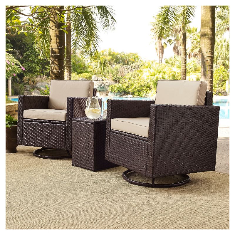 Palm Harbor 3pc All-Weather Wicker Patio Conversation Set Cushions w/Swivel Chairs - Crosley, 1 of 3