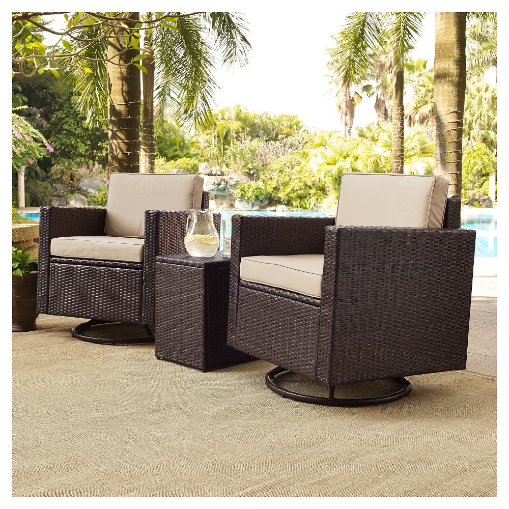 Photos - Garden Furniture Crosley Palm Harbor 3pc All-Weather Wicker Patio Conversation Set w/ Swivel Chairs 