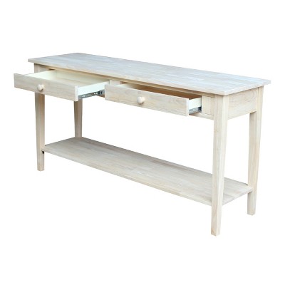 Spencer Extended Length Unfinished Light Brown Solid Wood Console Table with Storage